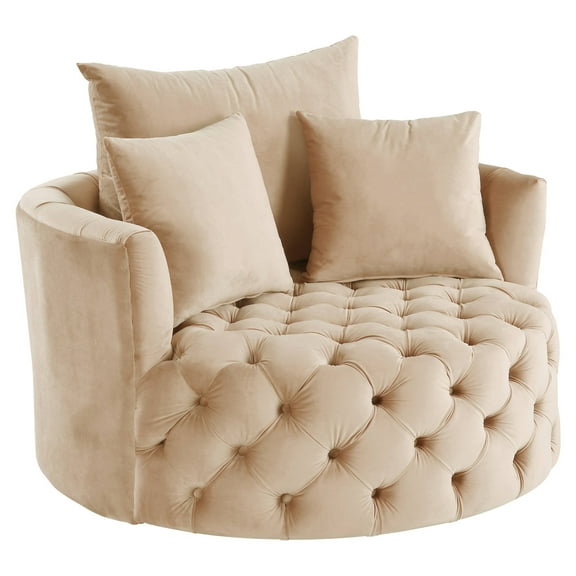 ACME Zunyas Recessed Arm Tufted Accent Chair in Beige
