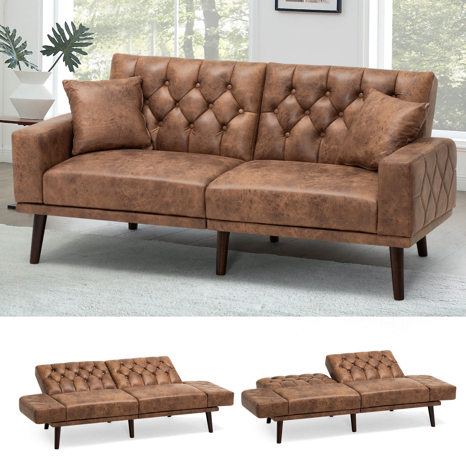 Brown leather 2024 futon walmart