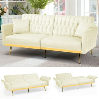 Cream Single 3ft (90cm) Luxury Futon Wooden Frame Sofa Bed