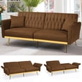 thumbnail image 1 of ACMEASE 70” Velvet Futon Sofa Bed with Adjustable Armrests and 2 Pillows, Convertible Futon Couch, Brown, 1 of 7