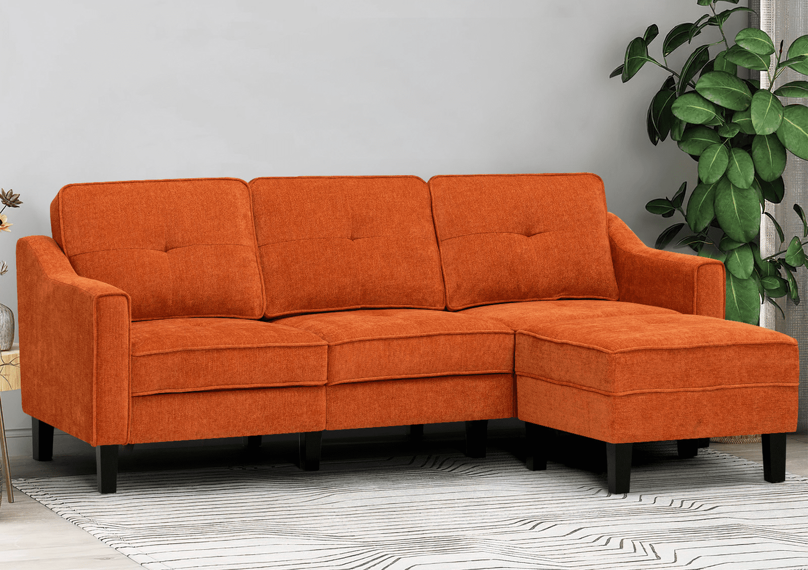 ACMEASE 84” Fabric 3Seaters Sofa with Movable Ottoman, Chenille L