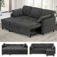 thumbnail image 1 of ACMEASE 84" Fabric Sectional Sleeper Sofa w/Adjustable Backrests, Pull Out Sofa Bed w/USB Charger Port& Reversible Storage Chaise,Convertible L-Shaped Sofa with Cup Holders for Living Room,Grey, 1 of 7
