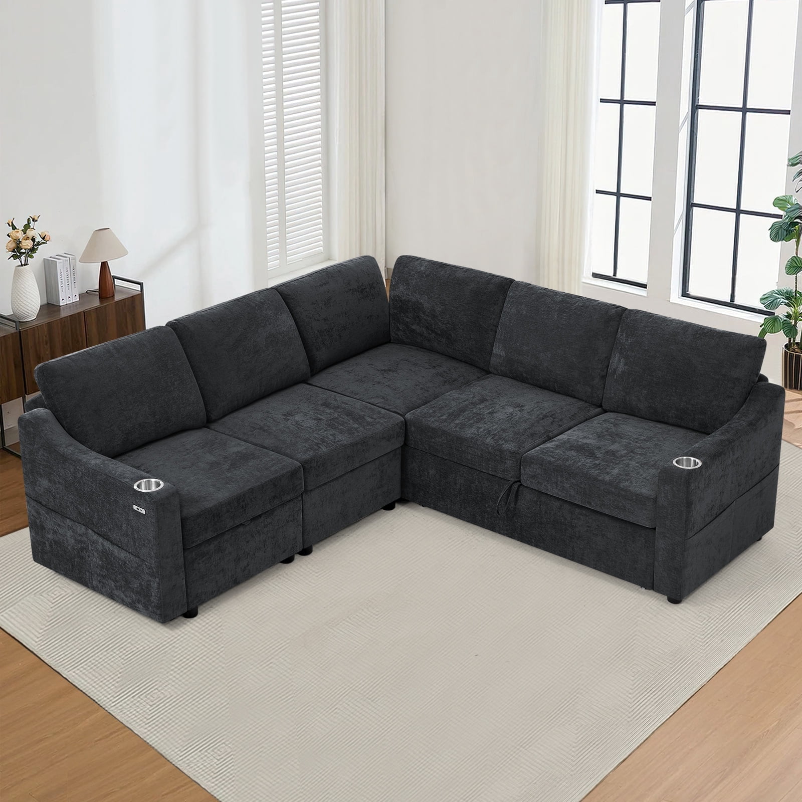 ACMEASE 84 Inches Chenille Sectional Couch w/Adjustable Backrests