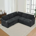 thumbnail image 1 of ACMEASE 84 Inches Chenille Sectional Couch w/Adjustable Backrests, Convertible L-Shape Sleeper Sofa w/USB Ports, Modular Corner Sofa w/Pull-Out Bed & Storage Space for Living Room, Black, 1 of 7