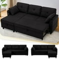 thumbnail image 1 of ACMEASE 84" L-Shaped Pull Out Sofa Bed w/Storage Chaise, Tufted Sectional Sofa w/USB Port, Fabric Sleeper Couch w/Cup Holders for Living Room, Black, 1 of 6