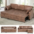 thumbnail image 1 of ACMEASE 84" Suede Leather Sectional Sofa w/Adjustable Backrests, Pull Out Sofa Bed w/USB Charger Port& Reversible Storage Chaise,Convertible L-Shaped Sofa with Cup Holders for Living Room,Brown, 1 of 7