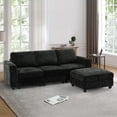 thumbnail image 1 of ACMEASE 87" Chenille 3 Seater Sofa w/Movable Ottoman, Modular Sectional Sofa w/Cup Holders, Modern L Couch w/Deep Seat Space for living Room, Black, 1 of 7
