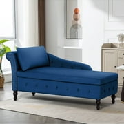 ACMEASE Modern Velvet Chaise Lounge Velvet With Right Armrest and Storage, Blue