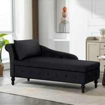 ACMEASE Modern Velvet Tufted Storage Chaise Lounge Chair with Lumbar Pillow, Black