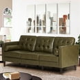 thumbnail image 1 of ACMEASE Premium Faux Leather 3-Seater Sofa with Two Bolster Pillows and Tufted Backrest, Olive Green, 1 of 7
