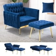 thumbnail image 1 of ACMEASE Velvet Accent Chair with Adjustable Armrests and Backrest,Single Recliner Armchair with Ottoman, Blue, 1 of 7