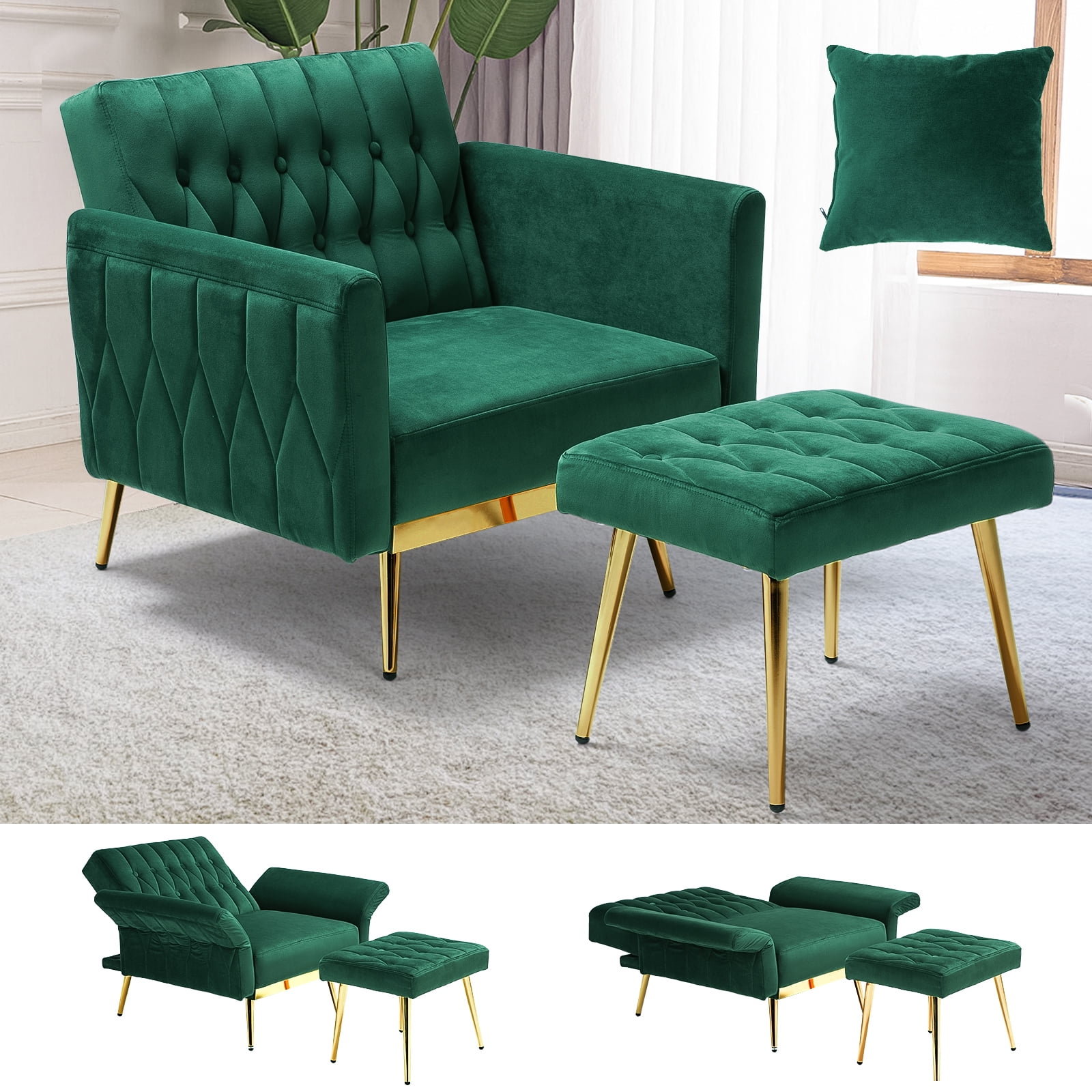 ACMEASE Velvet Accent Chair & Ottoman, Adjustable Armrests ACMEASE Velvet Accent Chair & Ottoman, Adjustable Armrests