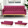 thumbnail image 1 of ACMEASE Velvet Sofa Bed w/Adjustable Armrests & Backrests, Modern Convertible Sleeper Sofa, Tufted Futon Sofa for Bedroom, Living Room, Apartment, Fuchsia, 1 of 7