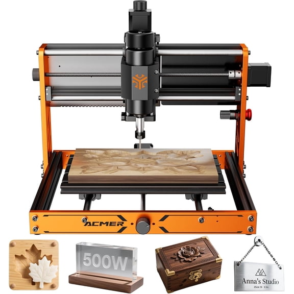 ACMER CNC Router Machine,500W Spindle,3-Axis Engraving & Milling Machine, 300 x 180 x 78mm Work Area, Aluminum Alloy Frame, for Wood Plastic Acrylic MDF Metal