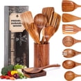 thumbnail image 1 of ACMETOP Wooden Spoons for Cooking, 9 Pcs Natural Teak Kitchen Utensil Set with Utensils Holder & Spoon Rest, Wooden Cooking Utensils for Nonstick Pans & Cookware, 1 of 10