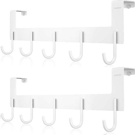 ACMETOP Over The Door Hooks, Aluminum Door Hanger Hook with 5 Coat Hooks for Hanging, Heavy Duty Over The Door Coat Rack for Towel, Bag, Robe, Back of Bathroom, (White 2Pcs)