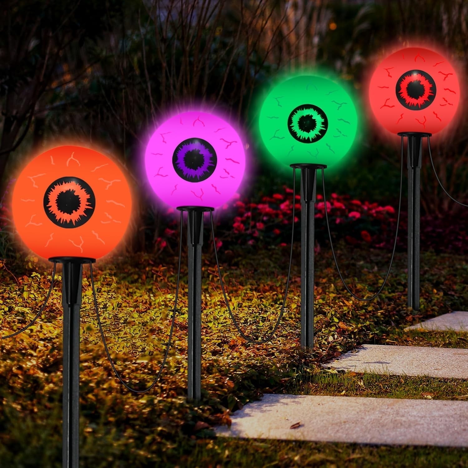 ACMETOP Halloween Decorations Outdoor, 2 Pack 12 LED Scary Eyeball Solar Halloween Lights,2 Mode Waterproof Pathway Lights for Garden Yard,Party
