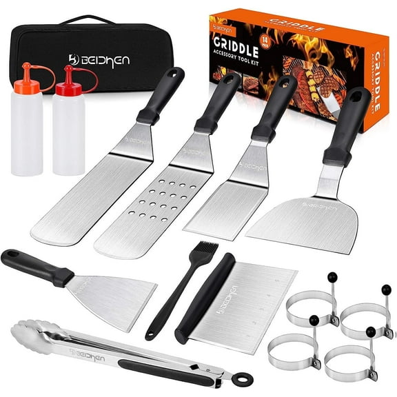 ACMETOP 14 PCS Griddle Accessories Kit, Professional Flat Top Grill Tools for Blackstone and Camp Chef, Grill Spatula for Outdoor BBQ and Camping