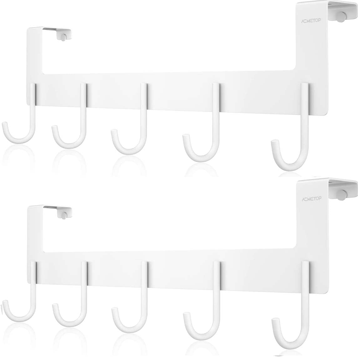 ACMETOP Aluminum Over The Door Hooks, 5 Coat Hooks, Heavy Duty, White ...