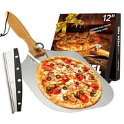 ACMETOP Premium Pizza Peel (12''X 14'') Aluminum Metal Pizza Paddle with Cutter | Pizza Spatula with Foldable Wooden Handle for Easy Storage | Pizza Spatula Paddle for Indoor & Outdoor