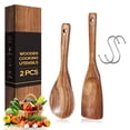 thumbnail image 1 of ACMETOP Wooden Cooking Utensils Set – 2 Pcs Teak Wood Spoons for Nonstick Cookware, Including Rice Scooper & Soup Ladle – Heat Resistant & BPA-Free, 1 of 9