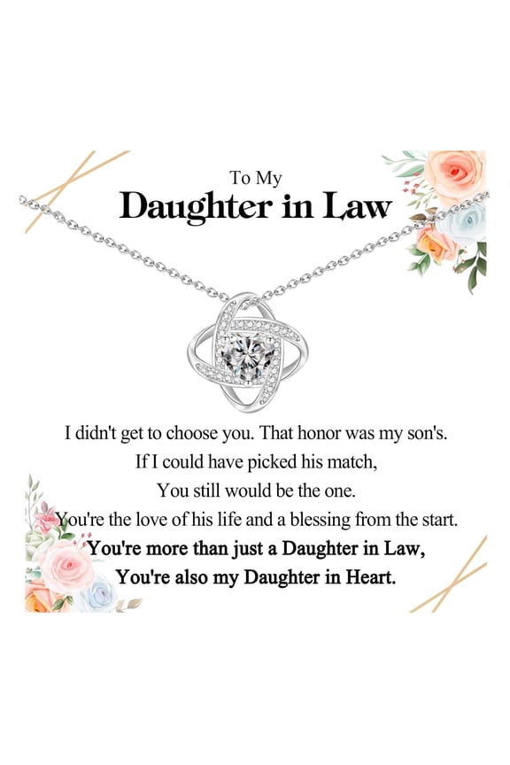 Daughter in Law Gifts, Infinity Heart Knot Pendant Necklace Jewelry Present for Daughter in Law on Christmas, Birthday, Mothers Day, Valentines Day, Easter C113