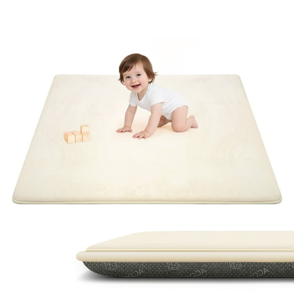 ACOMOPACK 1.3" Thick Baby Play Mat for Floor 50x50"-Memory Foam Water-Repellent Playpen Mat for Tummy Time,Non-Slip Soft Velvet Nursery Rug for Kids,Toddlers,Infants CrawlingBeige
