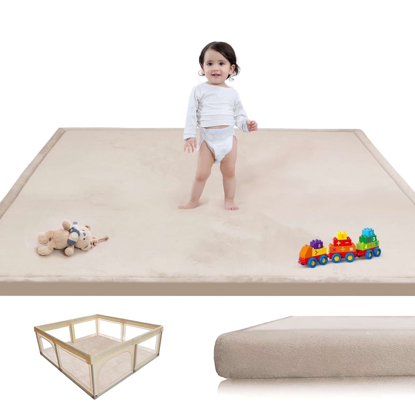 ACOMOPACK Baby Play Mat,1.3"Thick Memory Foam Area Rug, Soft Coral Velvet Baby Crawling Mat With Non-Slip Backing, Tummy Time Mat, Tatami Padded Carpet, Baby Nursery Rug For Toddlers 50"X50"
