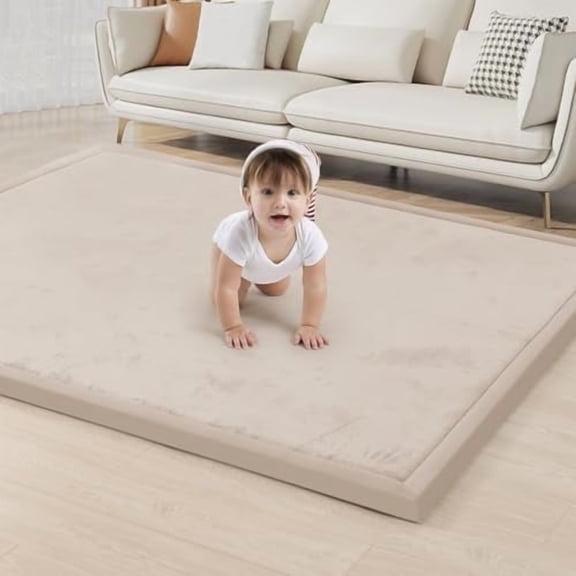 ACOMOPACK Baby Play Mat for Floor 1.3" Thick Memory Foam Play Mat 71"×79" Tummy Time Crawling with Non-Slip Bottom for Living Room,Nursery,Soft Velvet Playpen Mats for Kids,Infants