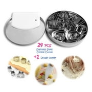 ACOPELO 24 Pcs Stainless Steel Mini Cookie Cutter with 1 Dough Cutter Set DIY Baking Tools for Kids Heart-Shaped Star-Shaped Flower-Shaped Triangle Square Round Hexagon Shaped Cookie Mould