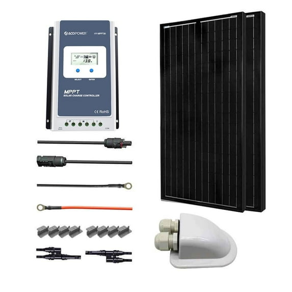 ACOPOWER 12V/24V 200W All Black Mono Solar RV Kits, 30A MPPT Charge Controller