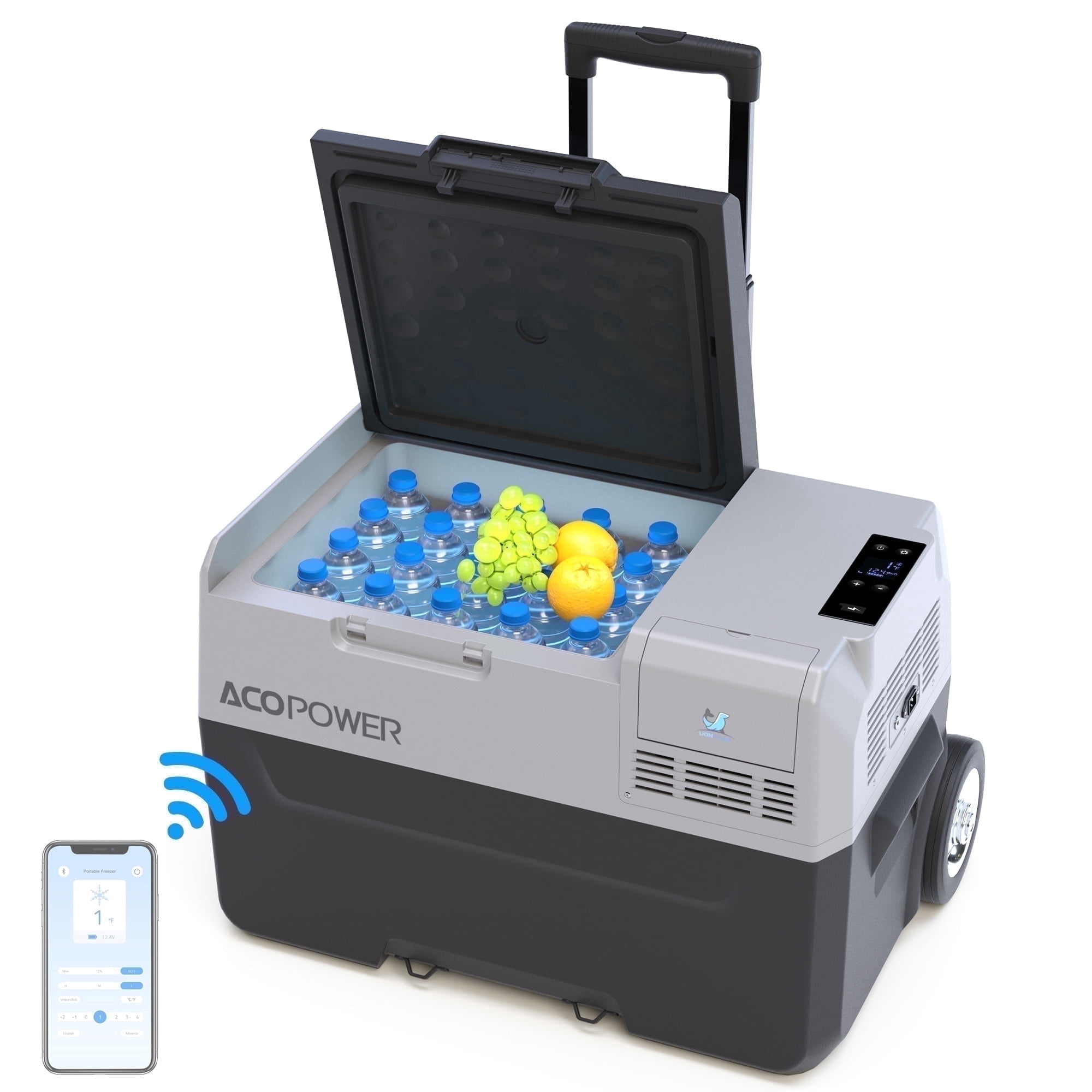 Chery Industrial 52Qt Car Freezer Portable Refrigerator with APP Control and 6'' off-road wheels, 12V,45W Cooler Fridge,Low Noice