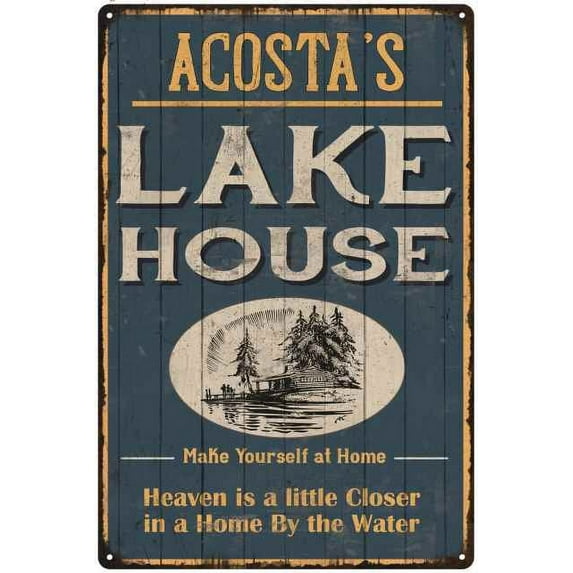 ACOSTA'S Lake House Blue Cabin Home Decor Gift 12x18 Metal 112180038377