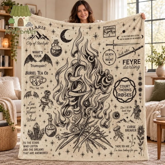 Throw Roses Book ACOTAR Flannel Blanket, Feyre Darling Rhysand Velaris Court of Thorns ...