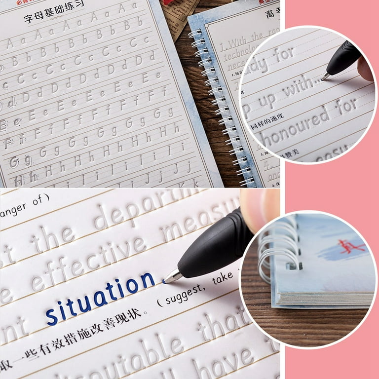 ACOUTO English Calligraphy, English Hengshui Style Calligraphy Copybook  Reusable Groove for Children Students, Reusable Groove Calligraphy 