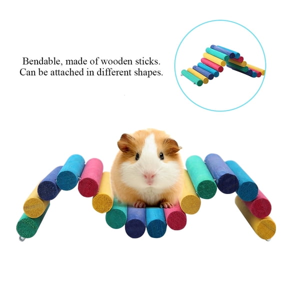 ACOUTO Hamster Wooden Bridge Rainbow Suspension Bend Ladder Small Pet Supplies Cage Decor Mouse Rat Rodents Toy