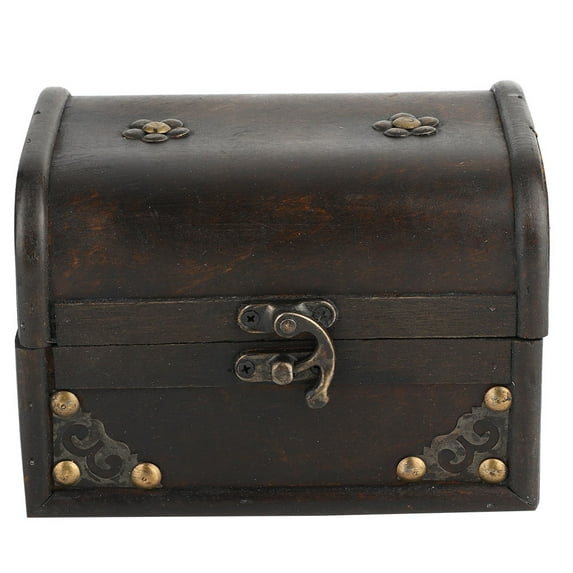 ACOUTO Small Black Handcrafted Wooden Vintage Storage Box, Hand-Made Treasure Decorative Box Prop Decoration With Alloy Buckle, Wooden Photo Storage Box, For Home, Office, 15cm*10.5cm*10.5cm