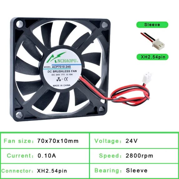 ACP7010 7cm 70mm fan 70x70x10mm DC5V 12V 24V 2pin cooling fan for CPU chassis power supply charger inverter