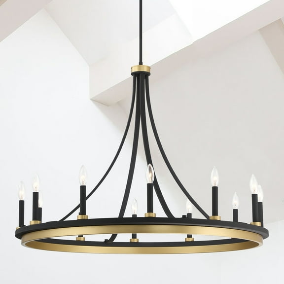 ACROMA 12-light 40In Modern Farmhouse Large Empire Chandelier Aged Zinc & Satin Brass Satin, Matte Adjustable, Over 60 Inches N/A