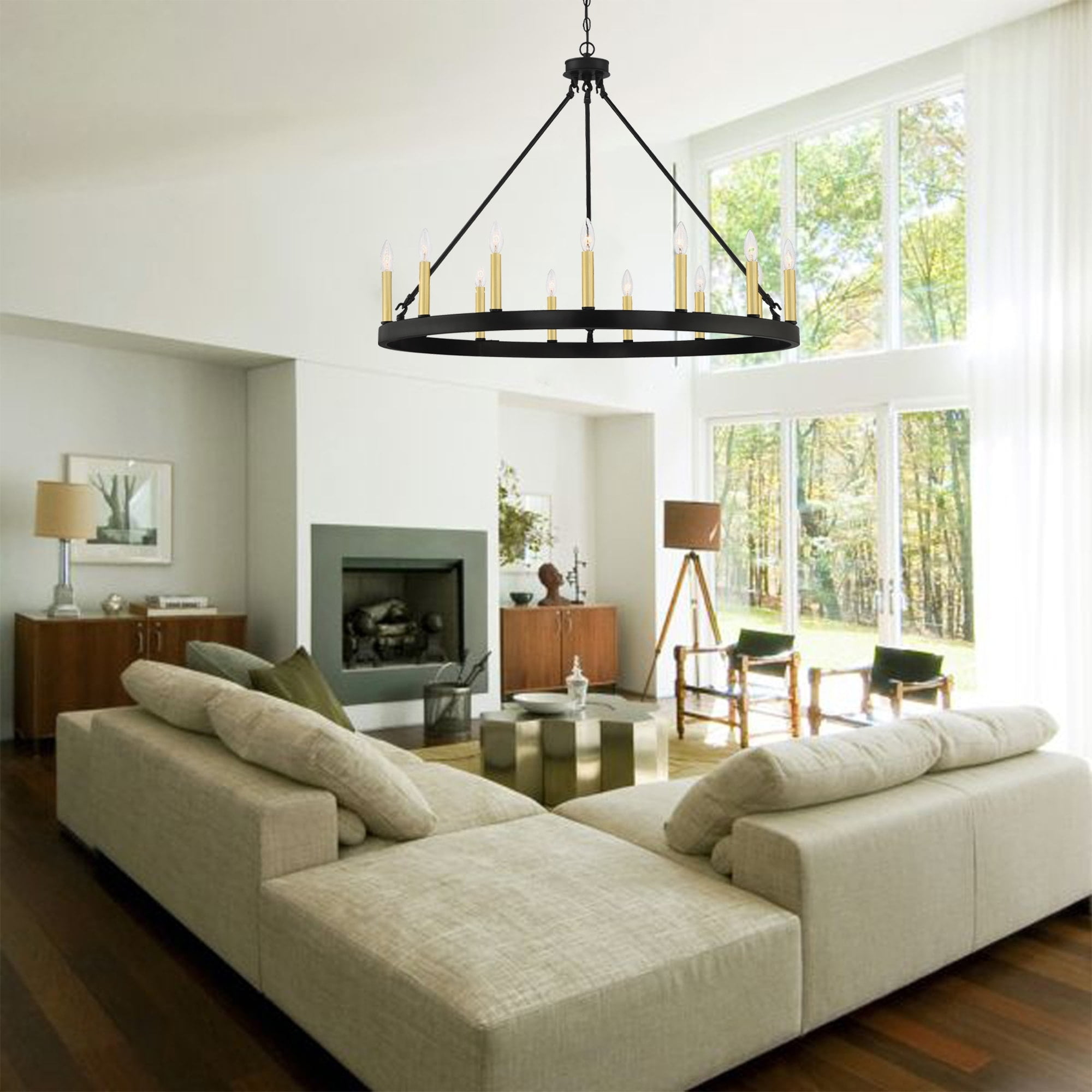 ACROMA 15 light Farmhouse Large Wagon Wheel Chandelier D40 H130 Aged Zinc Satin Brass N A Adjustable Over 60 Inches N A