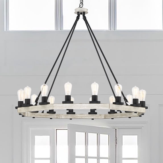 ACROMA 16 Light 42In Modern Farmhouse Wagon Wheel Chandelier-UL Weathered Oak