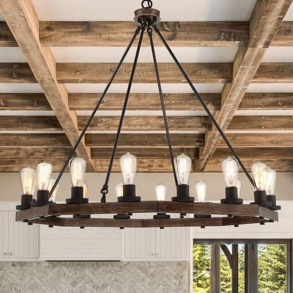 ACROMA 16 Light 42In Modern Farmhouse Wagon Wheel Chandelier-UL Weathered Walnut