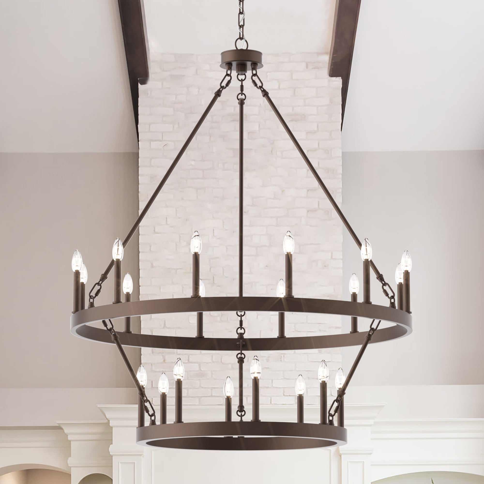 ACROMA 20-light Modern Farmhouse 40In Round Wagon Wheel Chandelier Oil  Rubbed Bronze Satin, Antiqued Adjustable, Over 60 Inches Painted N/A