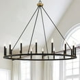 thumbnail image 1 of ACROMA 47In Farmhouse 16-light Large Round Wagon Wheel Candle Chandelier - 47'' D X 140'' H Black&Brass, 1 of 5