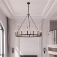 thumbnail image 1 of ACROMA 47In Farmhouse 16-light Large Round Wagon Wheel Candle Chandelier - 47'' D X 140'' H Black&Gold, Out of stock Satin, Matte Gold, Brass, Painted, 1 of 5