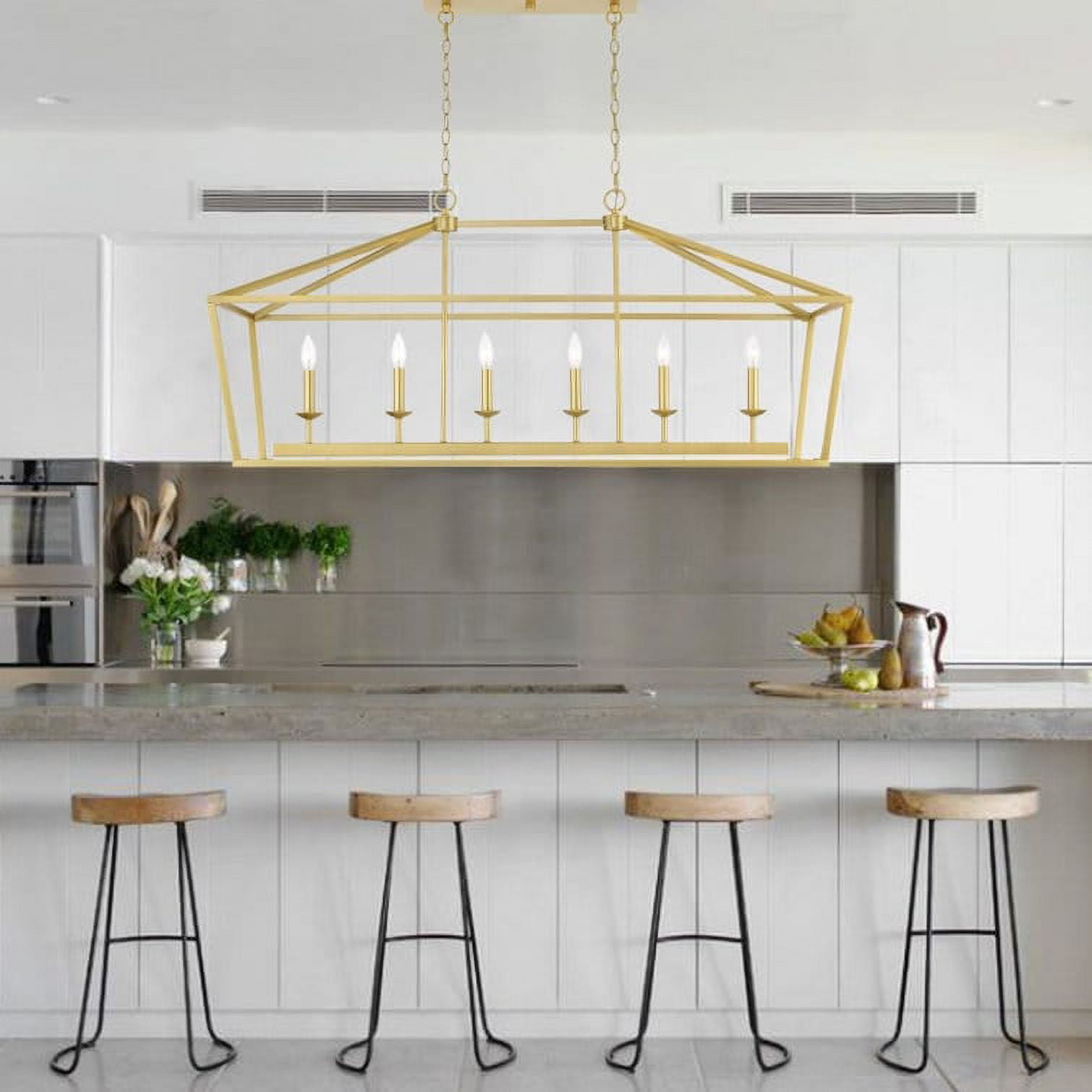 ACROMA 6 Light Black Gold Kitchen Island Rectangle Linear