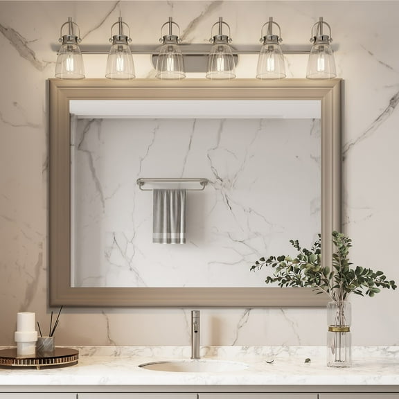 ACROMA  6-light Modern Industrial Nickel Bathroom Vanity Lights - 51''