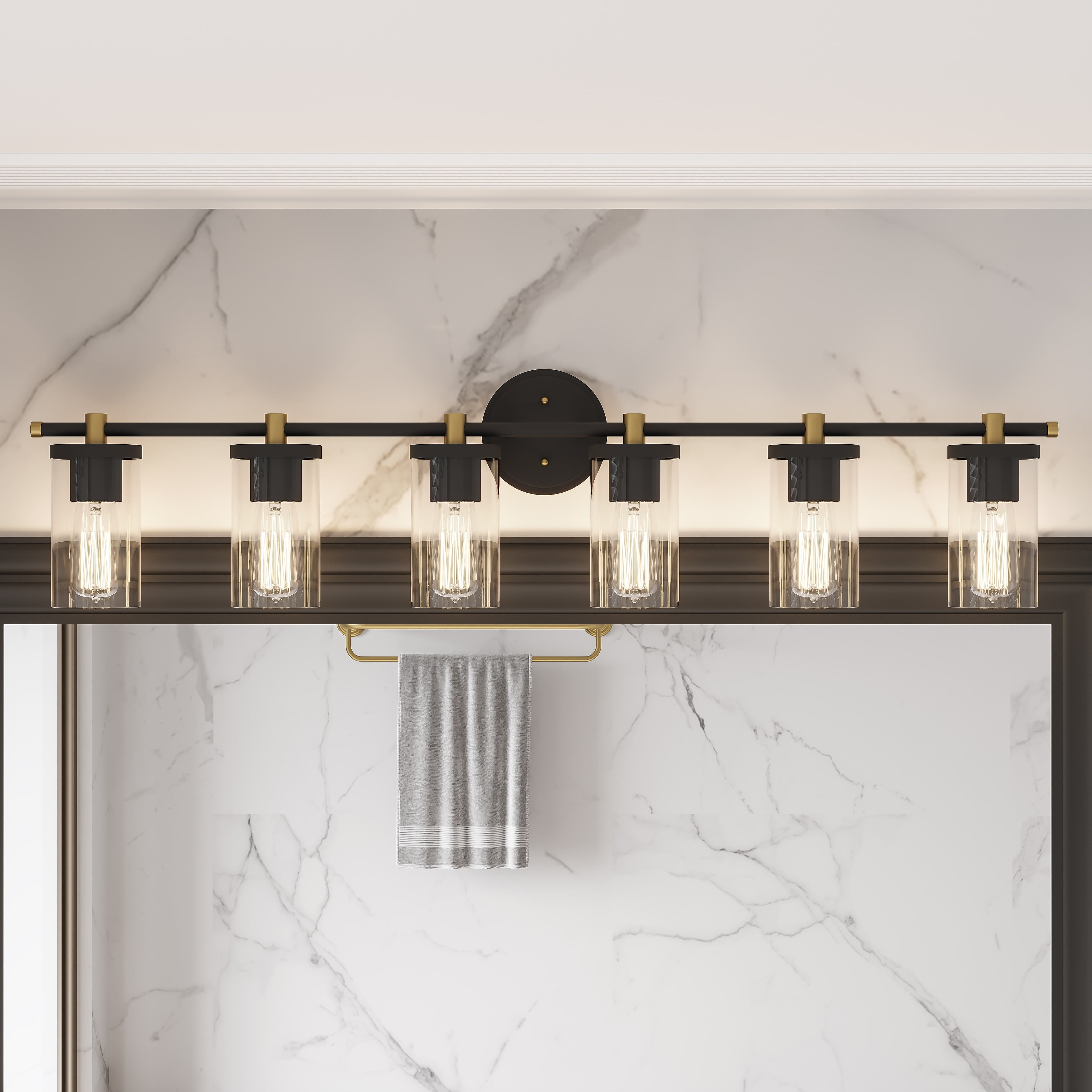 Acroma 45'' Black and Brass 6-Light Dimmable Vanity Light
