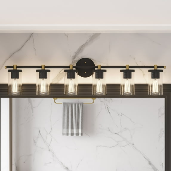 ACROMA Decatur 6-light Modern Farmhouse Black/ Gold Bathroom Vanity Light with UL Certified Brass/6-light