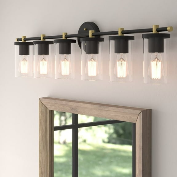 ACROMA Decatur Modern Farmhouse Black/ Gold Bathroom Vanity Light 6-light/Gold